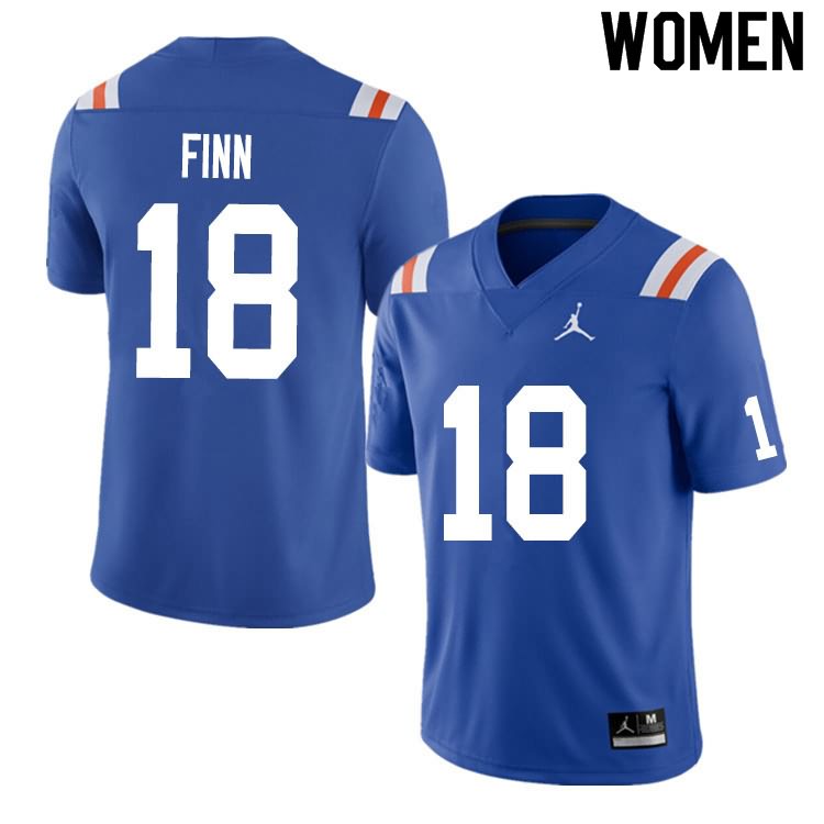 Women's NCAA Florida Gators Jacob Finn #18 Stitched Authentic Nike Blue Throwback College Football Jersey YNP5265UN